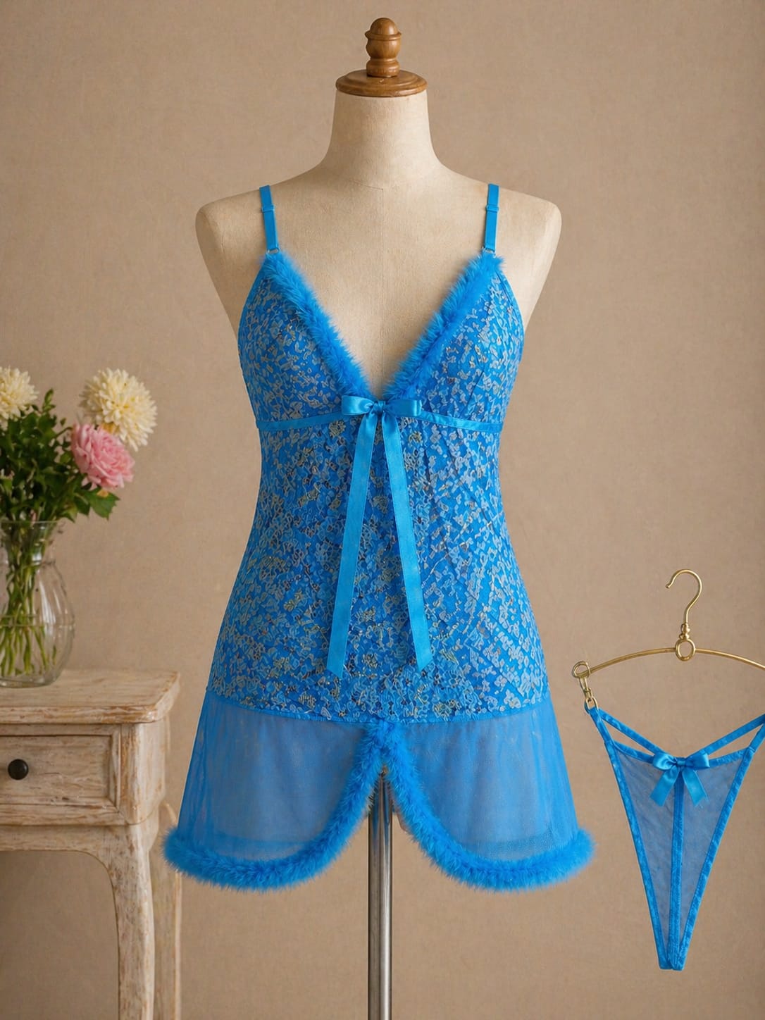 Women's luxury lace babydoll nightdress set