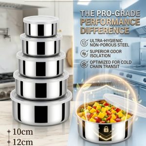 5-Piece Stainless Steel Fresh Storage Bowl Set with Airtight Lids