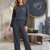 Women's Ribbed Lounge Co-Ord Set Grey Wide Leg Pants Women's Ribbed Lounge Co-Ord Set Grey Wide Leg Pants