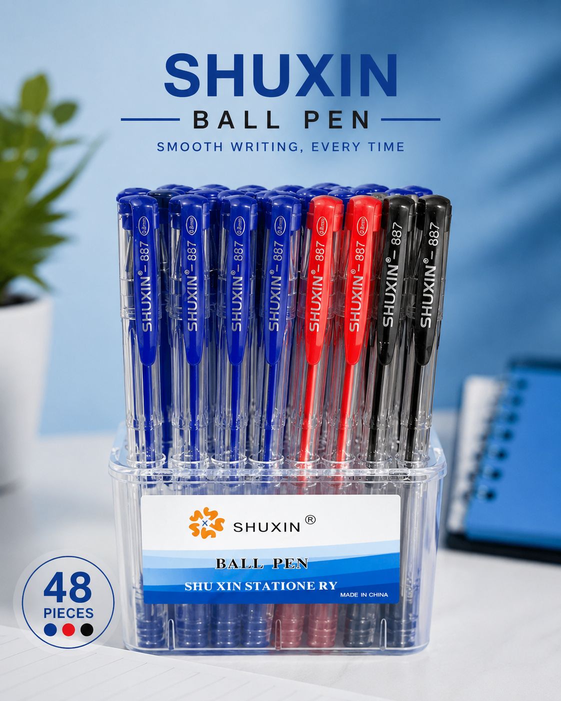 SHUXIN 887 Ballpen Set Transparent Barrel Close Up