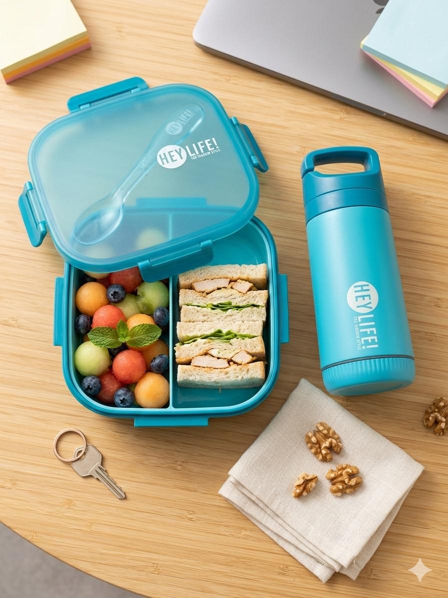 Blue HEYLIFE Kids Insulated Lunch Box Bottle Combo Blue HEYLIFE Kids Insulated Lunch Box Bottle Combo