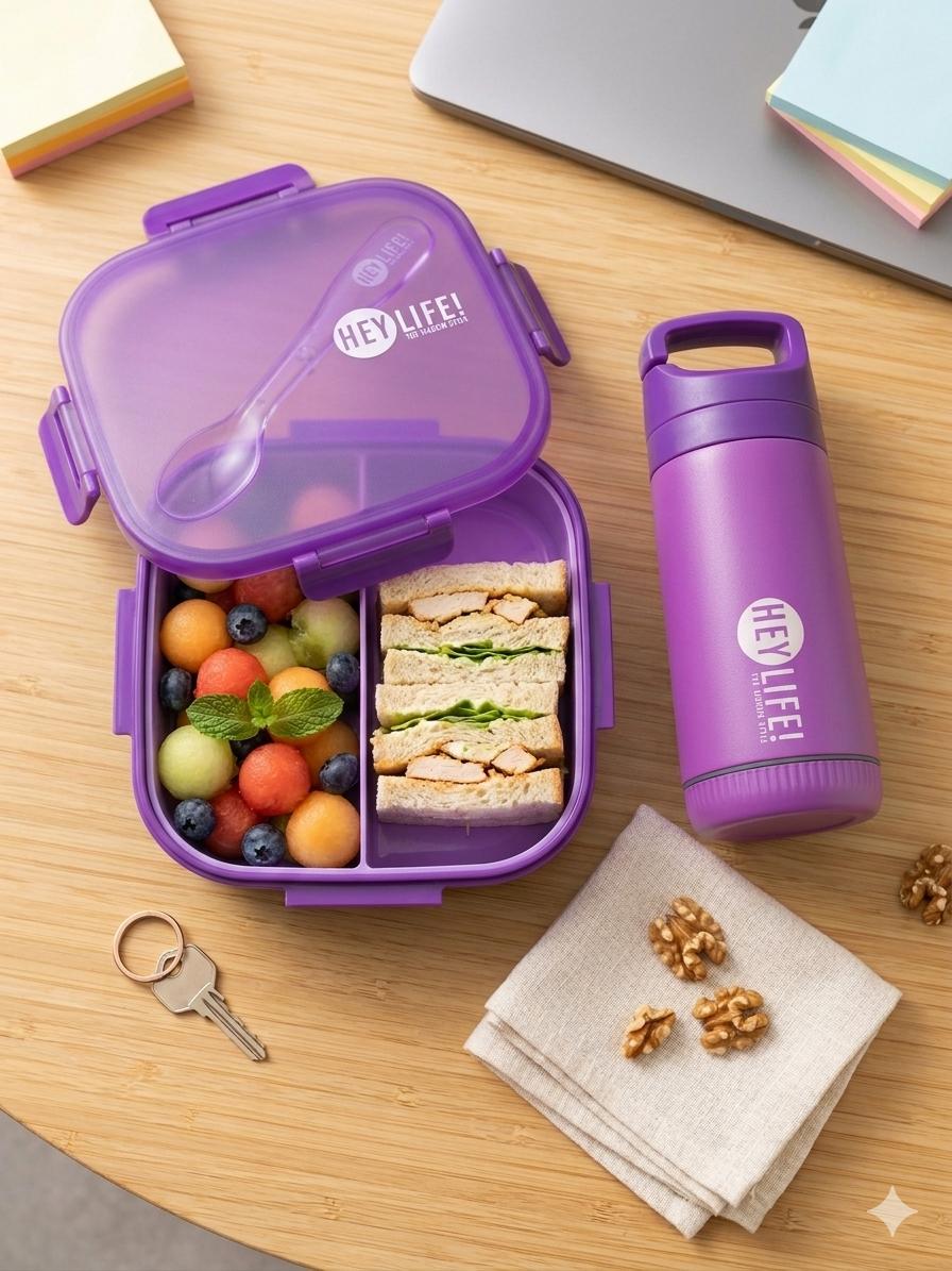 Purple HEYLIFE Kids Lunch Box Water Bottle Set Purple HEYLIFE Kids Lunch Box Water Bottle Set