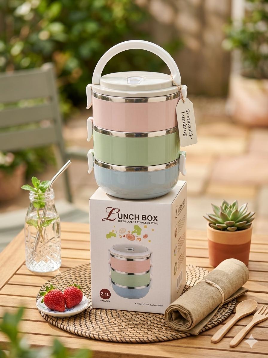 Pastel 3-Layer Stainless Steel Insulated Lunch Box 2.1L