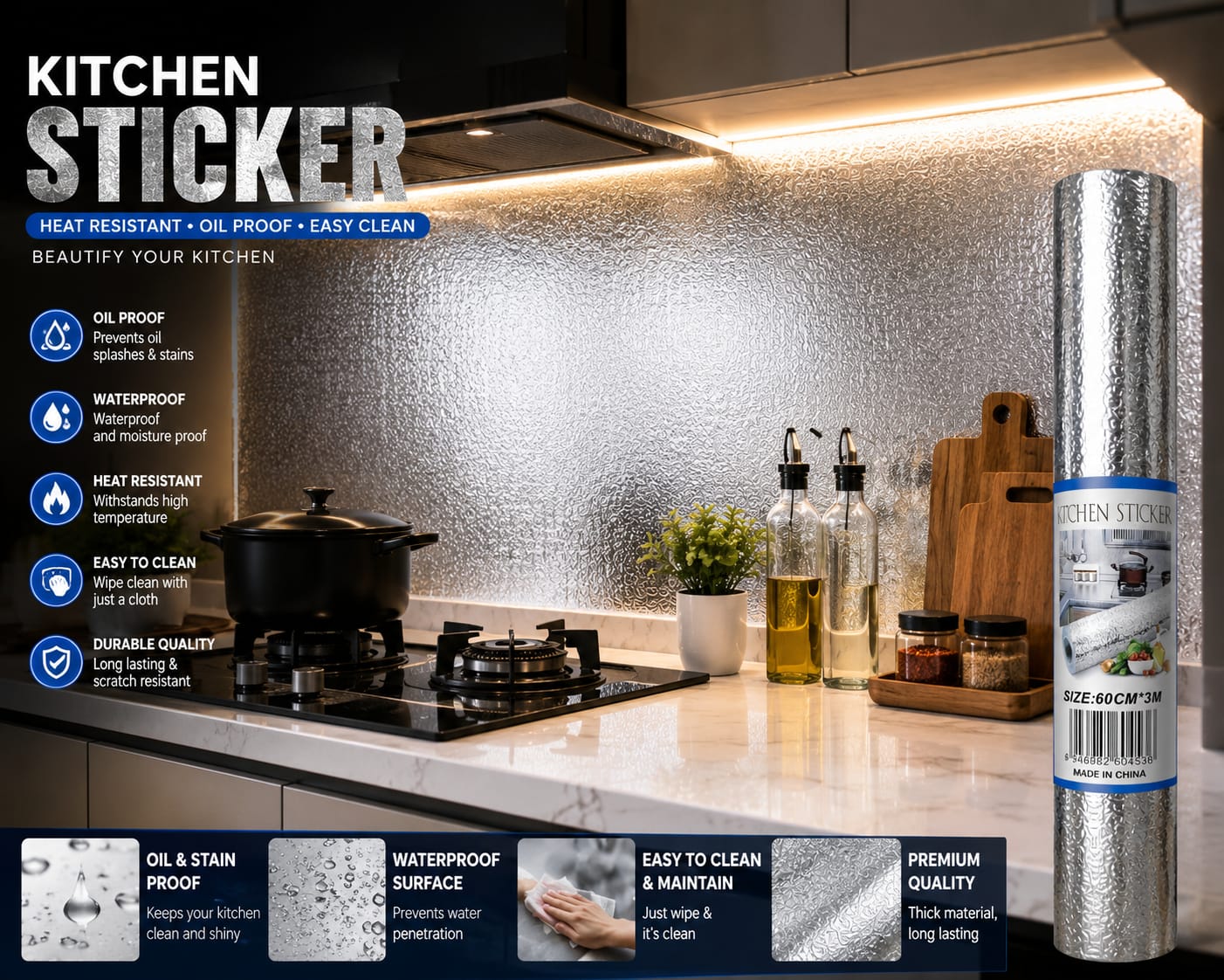 Aluminum Foil Wall Sticker Applied Backsplash View