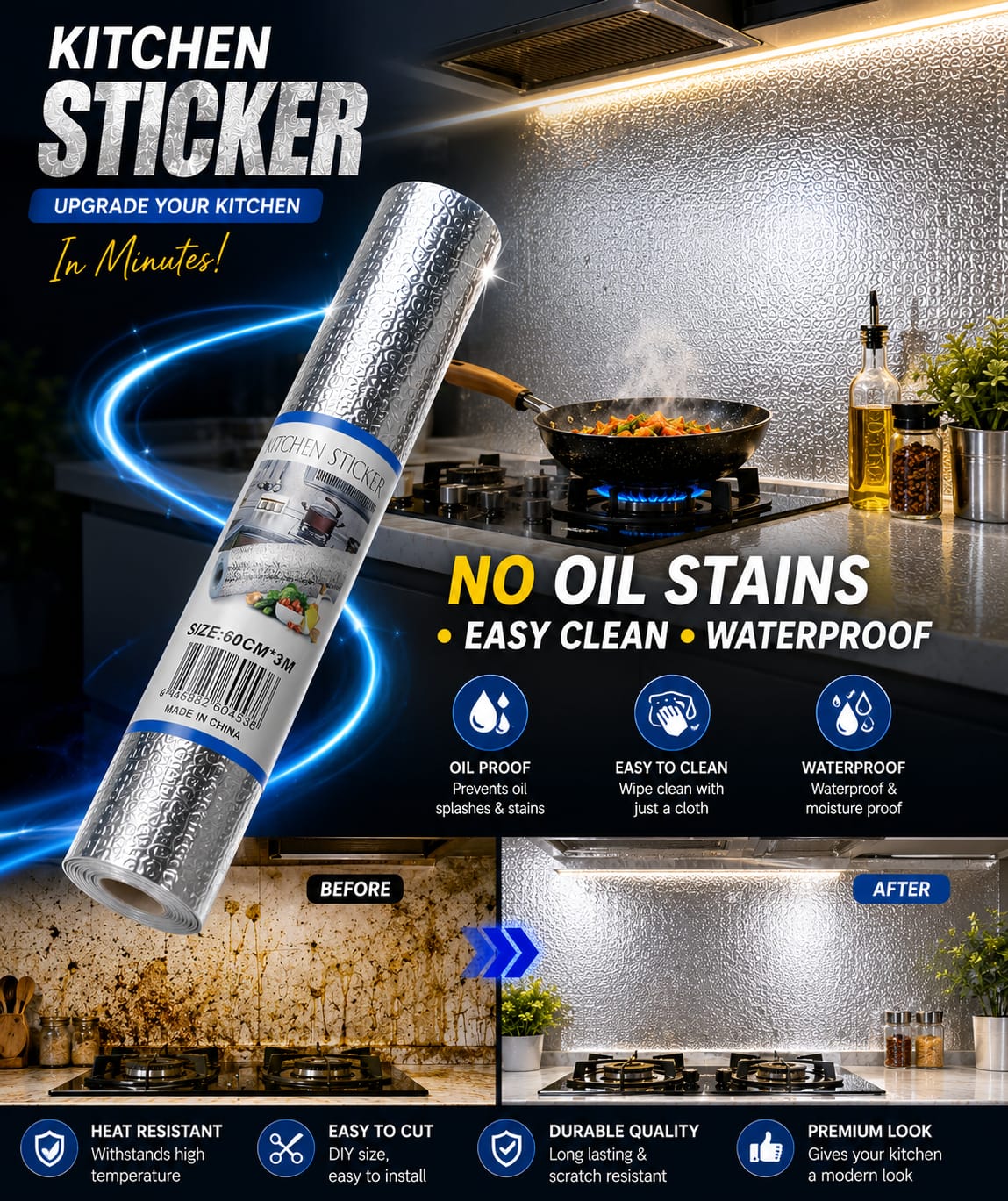 Premium Aluminum Foil Kitchen Wall Sticker Roll