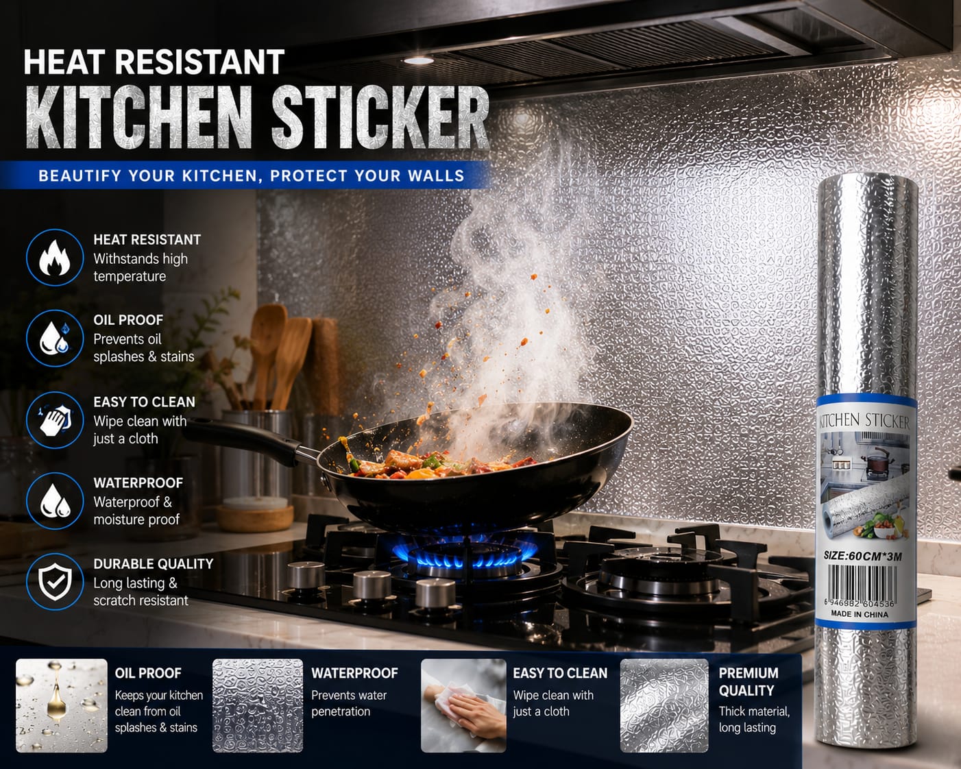 Aluminum Foil Kitchen Backsplash Sticker Install