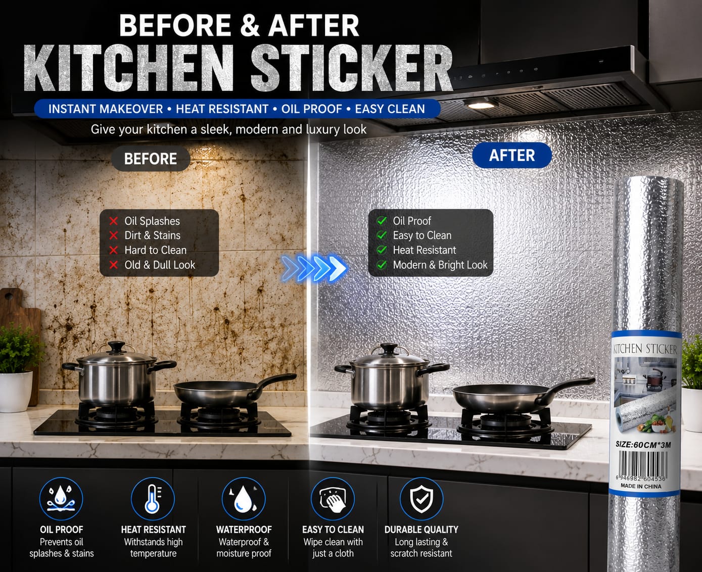 Self Adhesive Aluminum Foil Kitchen Wall Sheet