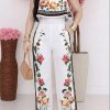 Floral Print Halter Neck Wide-Leg Jumpsuit White