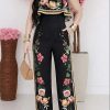 Floral Print Halter Neck Wide-Leg Jumpsuit Black