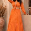 Tie-Front Crop Top Tiered Maxi Skirt Co-Ord Set Orange