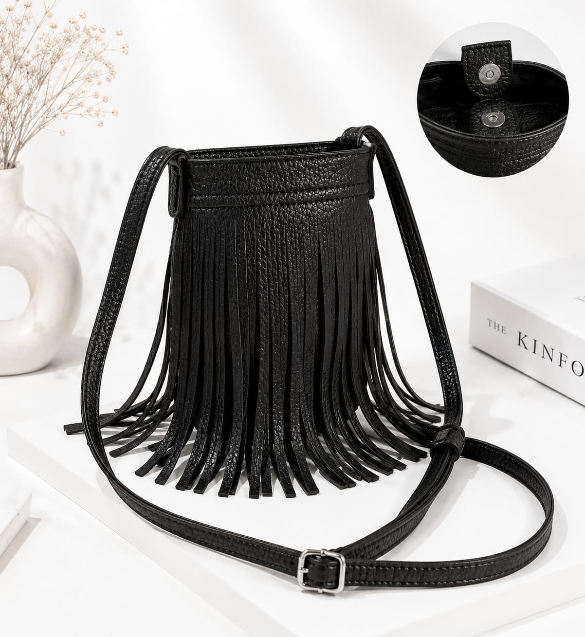 Black Boho Fringe Crossbody Sling Bag Women Black Boho Fringe Crossbody Sling Bag Women