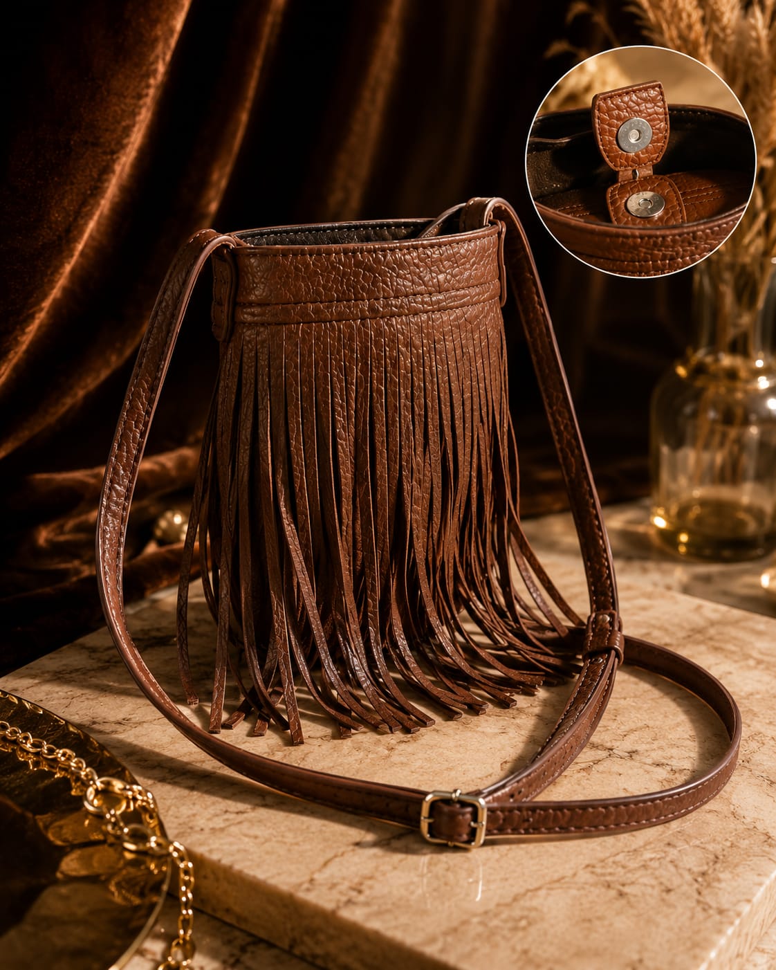Fringe Crossbody Bag Interior Compartment View Fringe Crossbody Bag Interior Compartment View