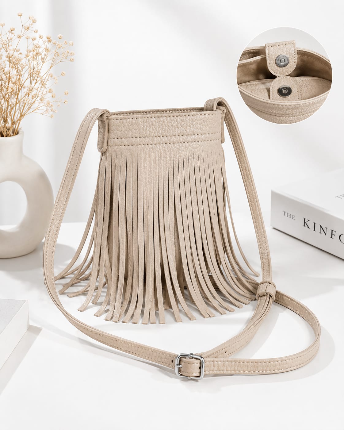 Beige Boho Fringe Tassel Crossbody Sling Bag Beige Boho Fringe Tassel Crossbody Sling Bag