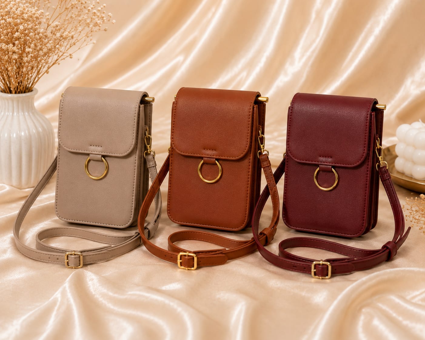 Ring Accent Mini Crossbody Phone Bag Gold Detail