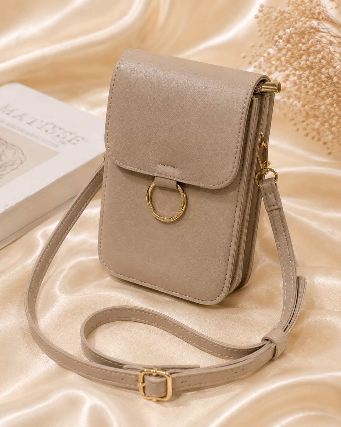 Beige Ring Accent Mini Crossbody Phone Bag Women