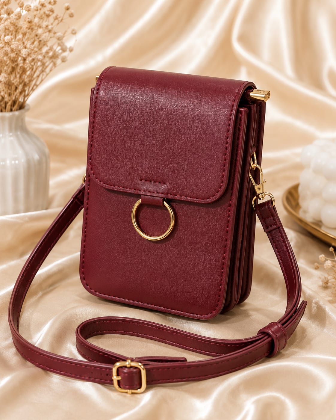 Burgundy Elegant Ring Mini Crossbody Phone Bag