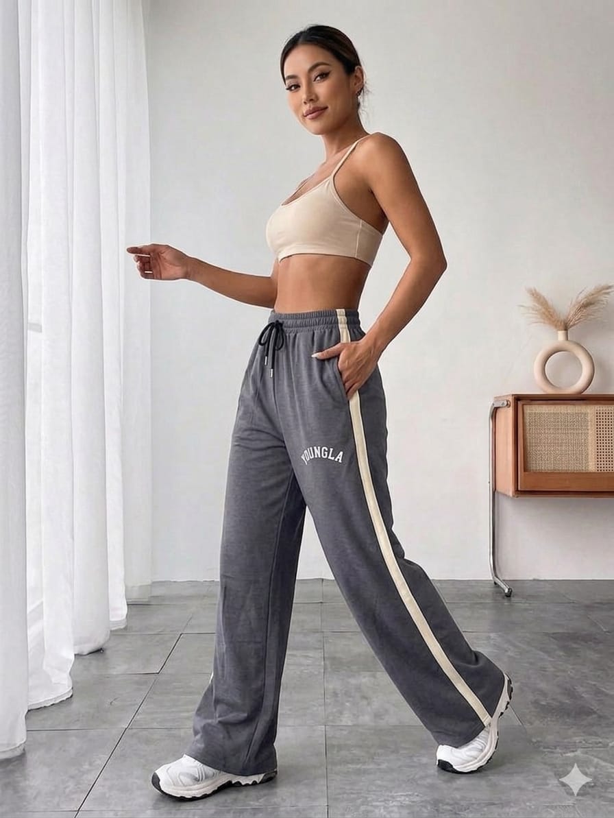 Women's Wide-Leg Side Stripe Lounge Pants Dark Grey Women's Wide-Leg Side Stripe Lounge Pants Dark Grey
