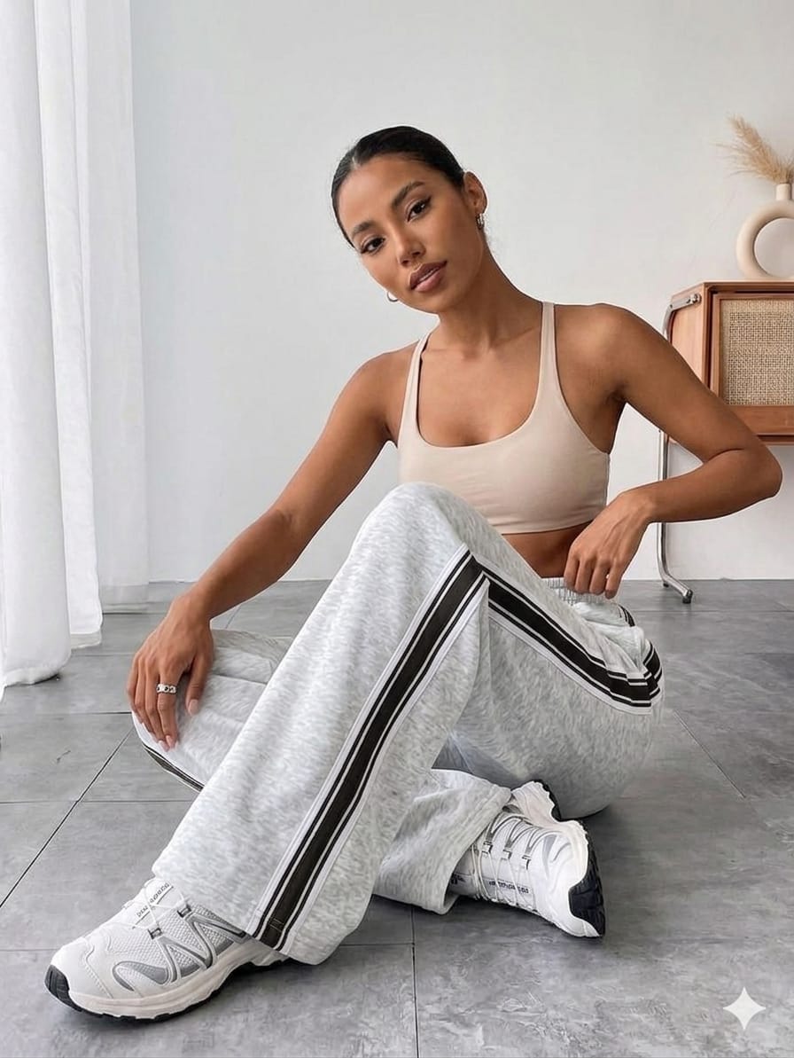 Women's Wide-Leg Side Stripe Lounge Pants Light Grey Women's Wide-Leg Side Stripe Lounge Pants Light Grey