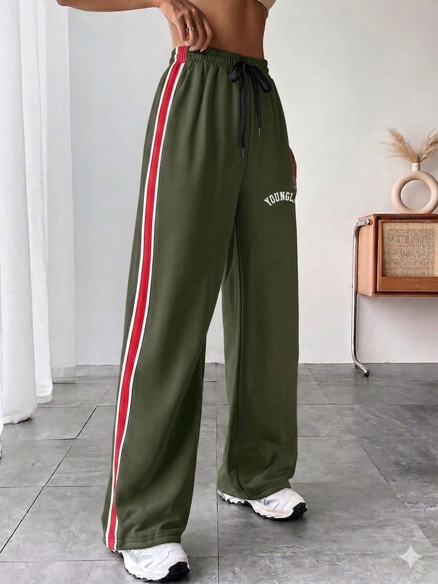 Women's Wide-Leg Side Stripe Lounge Pants Green Women's Wide-Leg Side Stripe Lounge Pants Green