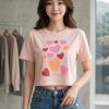 Swag Girls Heart Print Crop Tee Top Set Pink 2 Pcs