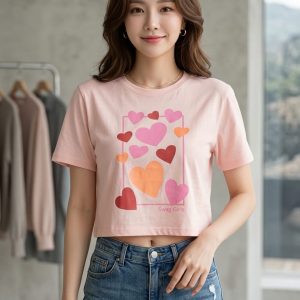 Swag Girls Heart Print Crop Tee Top Set Pink 2 Pcs