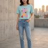 Swag Girls Heart Print Crop Tee Top Set Mint Green 2 Pcs