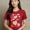 Swag Girls Heart Print Crop Tee Top Set Red 2 Pcs