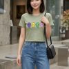 Olive Green Graphic Crop Top Set for Women Casual Wear Olive Green Graphic Crop Top Set for Women Casual Wear