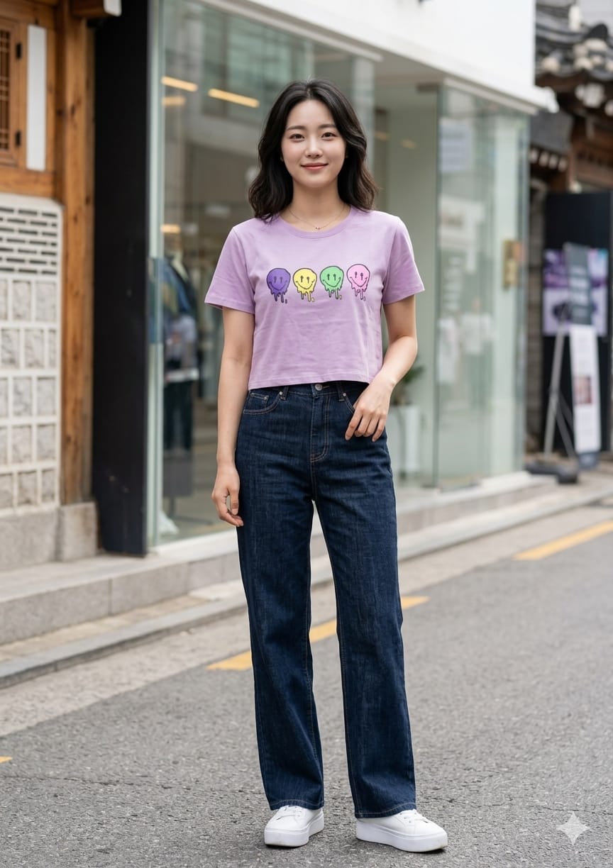 Lavender Graphic Crop Top Set for Women Casual Wear Lavender Graphic Crop Top Set for Women Casual Wear
