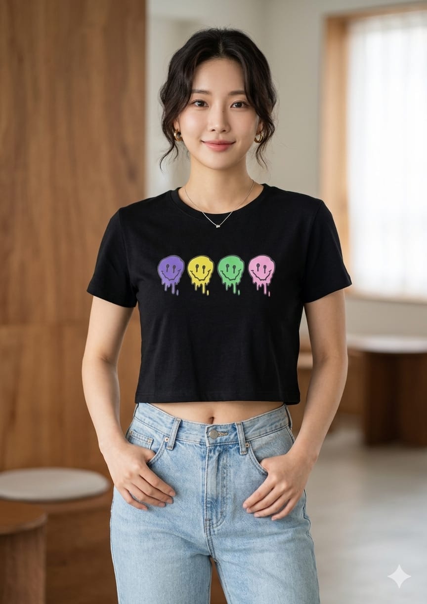 Black Graphic Crop Top Set for Women Casual Wear Black Graphic Crop Top Set for Women Casual Wear