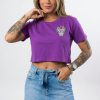 Women's Floral Skull Print Crop T-Shirt Purple 2 Pcs Women's Floral Skull Print Crop T-Shirt Purple 2 Pcs
