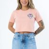 Women's Floral Skull Print Crop T-Shirt Peach Pink 2 Pcs Women's Floral Skull Print Crop T-Shirt Peach Pink 2 Pcs