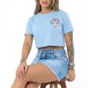 Women's Floral Skull Print Crop T-Shirt Sky Blue 2 Pcs Women's Floral Skull Print Crop T-Shirt Sky Blue 2 Pcs