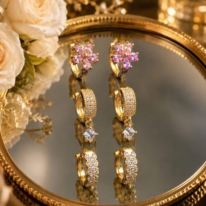 Luxury Crystal Hoop Earrings Set – 3 Pairs Gold-Plated Earrings Collection