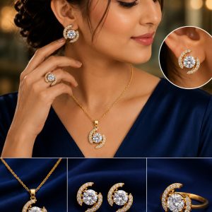 Luxury Crystal Swirl Jewelry Set – Necklace, Earrings & Ring