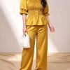Mustard Yellow Peplum Top Wide Leg Pants Co-Ord Set
