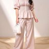Blush Pink Smocked Peplum Top Wide Leg Pants Set