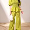 Lime Green Smocked Peplum Top and Pants Co-Ord Set