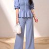Sky Blue Smocked Peplum Top and Wide Leg Pants Co-Ord