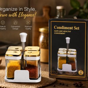 4-Piece Rotating Spice Jar Condiment Set with Stand