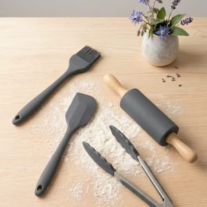 4-Piece Silicone Baking & Kitchen Tool Set with Rolling Pin