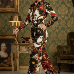 Luxury Chain Print Long Sleeve Jumpsuit for Women