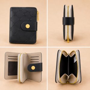 Women's Compact Floral Embossed RFID Zip Coin Wallet with Card Holder