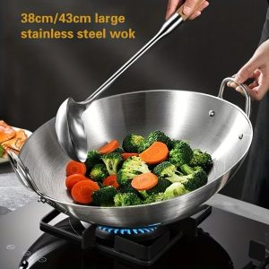Large Stainless Steel Wok with Dual Handles 32CM