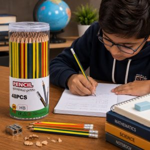 48-Piece HB Hexagonal Pencil Set with Erasers & Sharpener