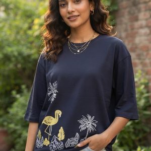 Women’s Oversized Flamingo Print T-Shirt