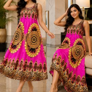 Women’s Floral & Leopard Print Sleeveless Maxi Dress