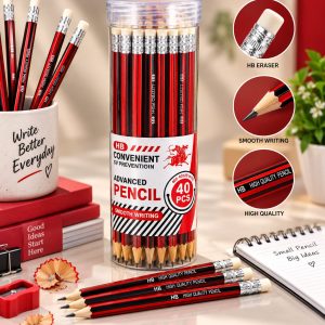 HB Pencils with Erasers – 40-Piece Jar