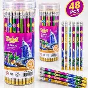 Dubai Design HB Pencils with Erasers – 48-Piece Jar