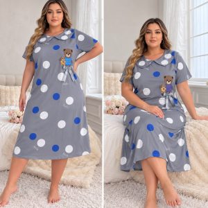 Women’s Polka-Dot Teddy Bear Long Nightdress